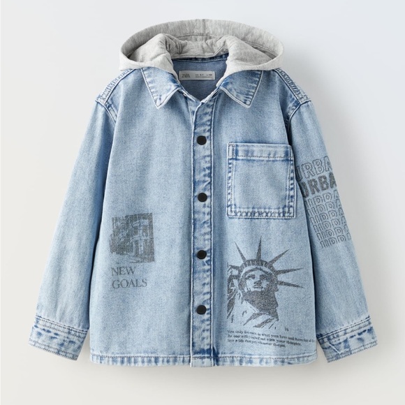 Zara Other - Denim button-down with attached hood size 6 NWT